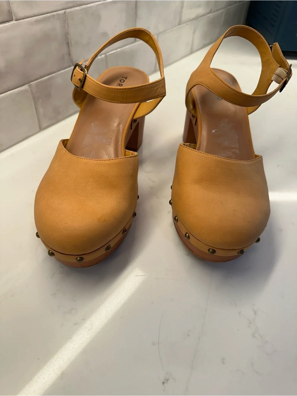 SOLD Torrid Studded Platform Clog Strappy Sandals Block Heel Tan Women’s Size 11 - Picture 3 of 7